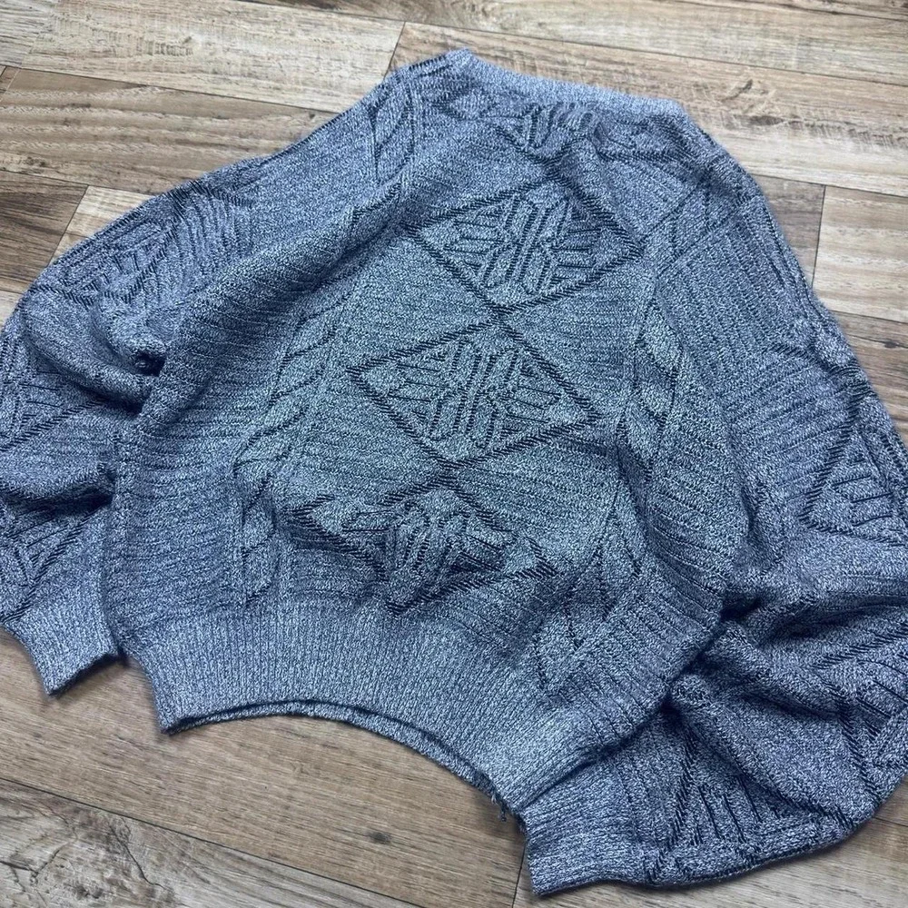 Vintage 90s Kenny Rogers Collection Wool Blend Textured Knit Sweater Gray L
